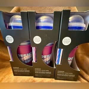 Starbucks Summer 2024 Printed Dome Lid Reusable Plastic Cold Cups Box Set